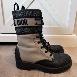 Christian Dior D-major Canvas & Rubber Boot Taupe Black